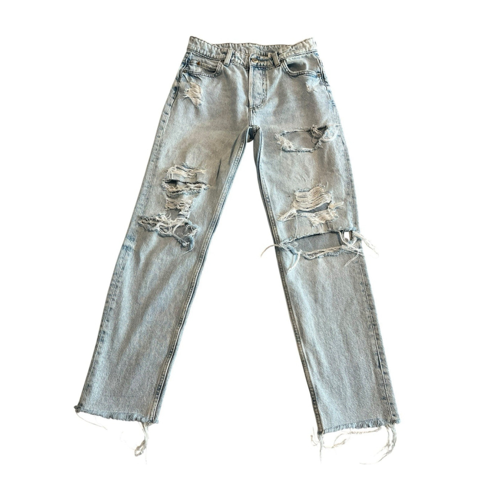 & Denim Jeans Womens Size 2 Light Wash Slim Straight Boyfriend
